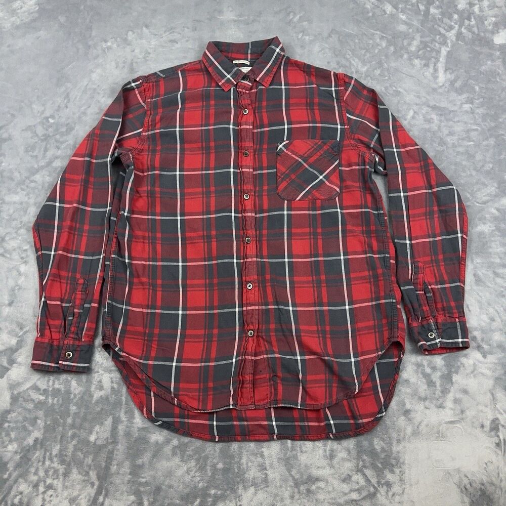 Denim & Supply Ralph Lauren Top Womens Sz L Red Gray Plaid RL Boyfriend Button